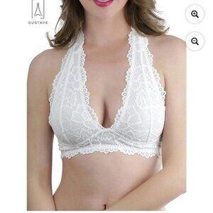 Anemone Halter Lace Bralette Unpadded Crop Wirefree Lingerie Bra "White SZ S/M